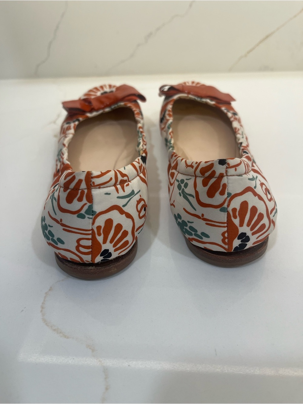 Prada Floral Print Ballet Flats with Patent Leather Bow | Made in Italy - Picture 6 of 10